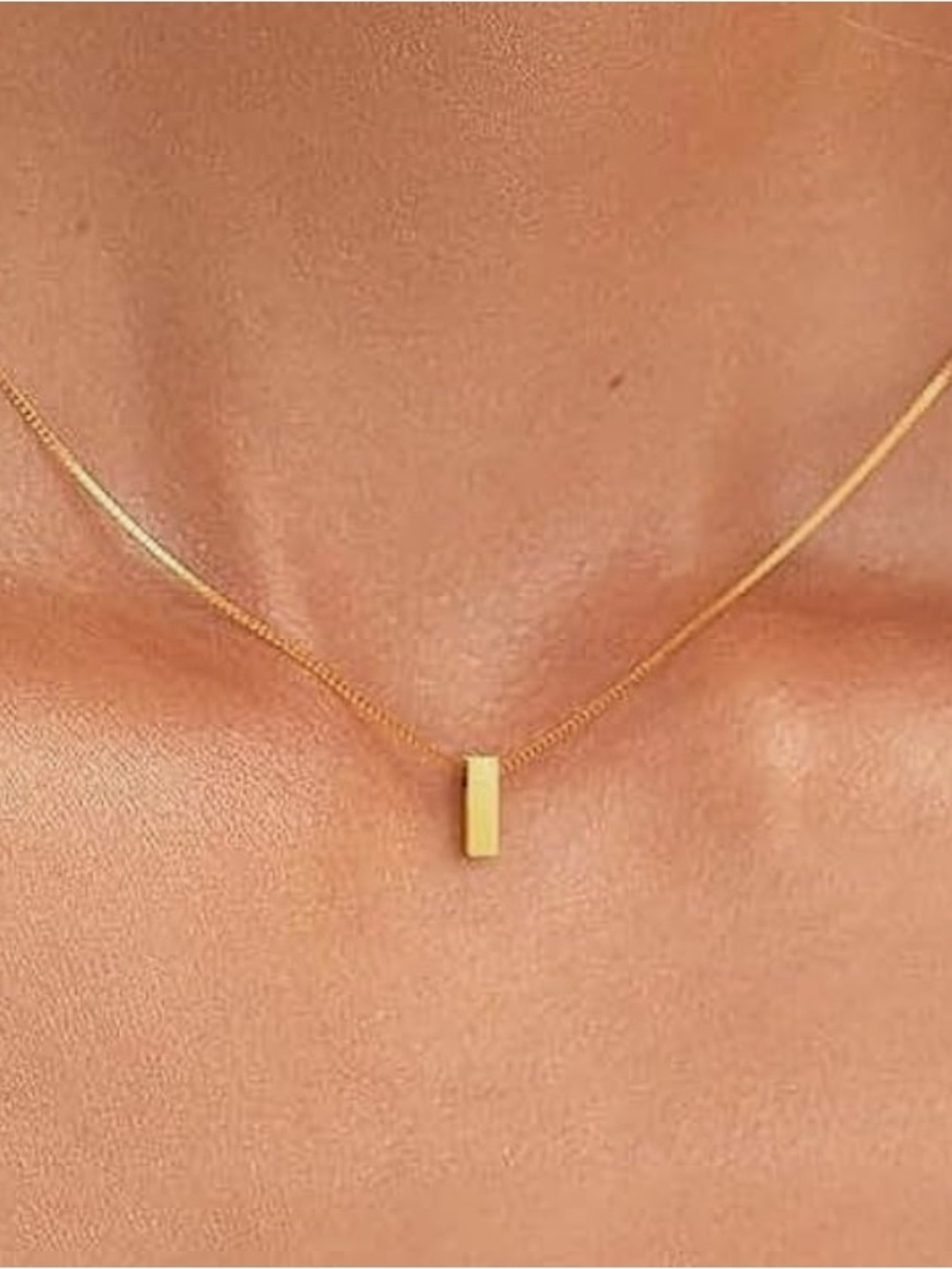 Gold Minimal Bar Pendant Necklace - Women Jewelry Letter "I"